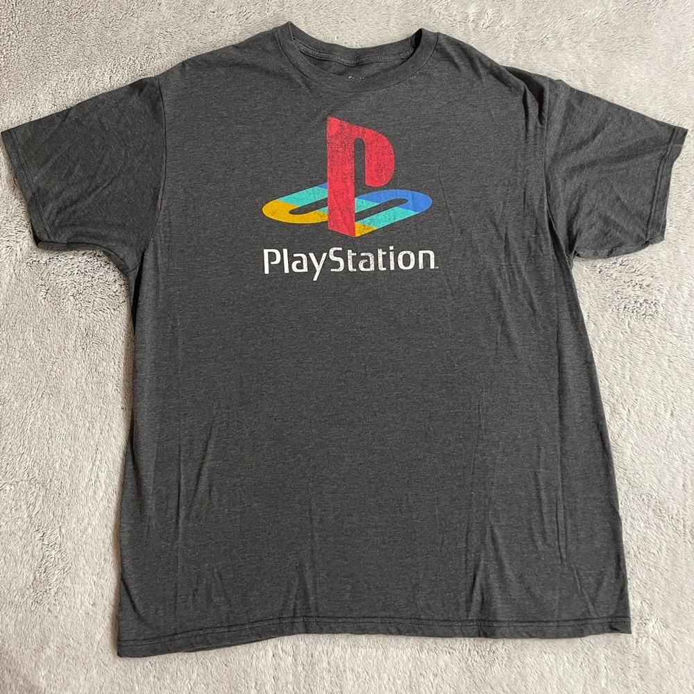 Men’s Retro Playstation Logo Graphic Crew neck Tee Shirt | XL | Ripple Junction